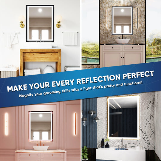 Bathroom Vanity LED Lighted Mirrors with Frame, CCT Remembrance, Defogger, Magnum Style