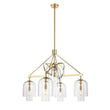 Load image into Gallery viewer, 5 - Light Modern Glass Bell Shade Round Chandelier Diam 35.5&quot;, Brass Finish Hardware with Clear Glass, 27.5&quot; Height, 120V, Bulb Type B10, Socket Type E12, Max wattage Per Socket 60W - LEDMyPlace