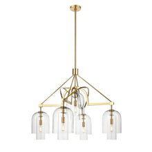 Load image into Gallery viewer, 5 - Light Modern Glass Bell Shade Round Chandelier Diam 35.5&quot;, Brass Finish Hardware with Clear Glass, 27.5&quot; Height, 120V, Bulb Type B10, Socket Type E12, Max wattage Per Socket 60W - LEDMyPlace