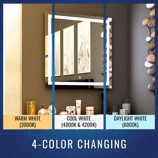 36" X 36" Inch LED Lighted Bathroom Mirror, Defogger, Inner Window Style, Lighted Vanity Mirror Includes with Touch Switch Controls