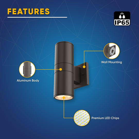 Cylinder Lights - Outdoor Wall Lighting - 2x36W, AC100- 277V, LED Up & Down Light, Double Side (White Light)