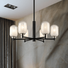 Load image into Gallery viewer, 6 - Light Black Finish Chandelier Light with Snow Glass, E12 Base, Width 24&quot; Height 10&quot;, 120V, Bulb Type B10, Socket type E12, Max wattage Per Socket 60W - LEDMyPlace