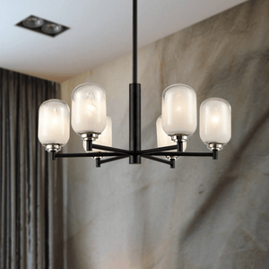 6 - Light Black Finish Chandelier Light with Snow Glass, E12 Base, Width 24" Height 10", 120V, Bulb Type B10, Socket type E12, Max wattage Per Socket 60W - LEDMyPlace