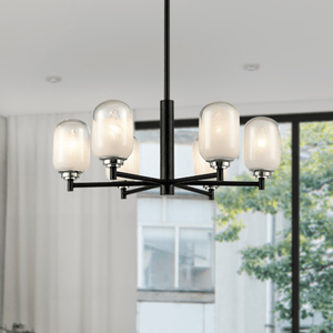 6 - Light Black Finish Chandelier Light with Snow Glass, E12 Base, Width 24" Height 10", 120V, Bulb Type B10, Socket type E12, Max wattage Per Socket 60W - LEDMyPlace