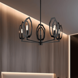 6-Light Black Finish Chandelier Light with Snow Glass, E12 Base, Width 24