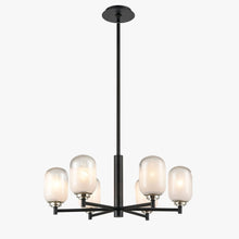 Load image into Gallery viewer, 6 - Light Black Finish Chandelier Light with Snow Glass, E12 Base, Width 24&quot; Height 10&quot;, 120V, Bulb Type B10, Socket type E12, Max wattage Per Socket 60W - LEDMyPlace