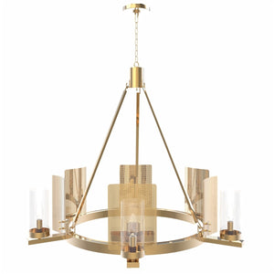 6 - Light Ring Chandelier Ceiling Light In Brass Finish with Clear Glass, E12 Base, Width 28" Height 22", 120V, Bulb Type B10, Socket type E12, Max wattage Per Socket 60W - LEDMyPlace