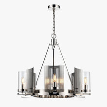 Load image into Gallery viewer, 6 - Light Ring Chandelier Ceiling Light In Chrome Finish with Clear Glass, E12 Base, Width 28&quot; Height 22&quot;, 120V, Bulb Type B10, Socket type E12, Max wattage Per Socket 60W - LEDMyPlace