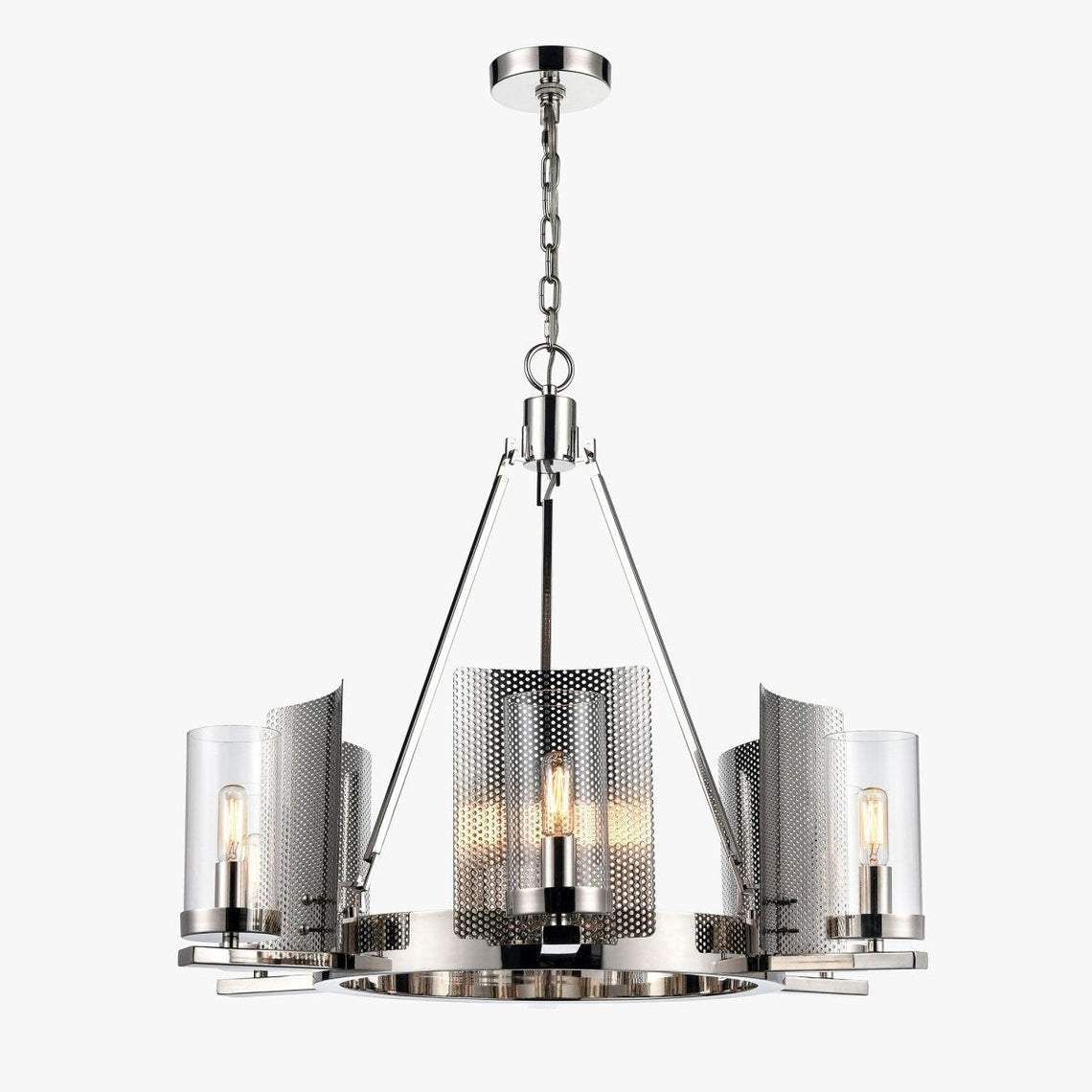 6 - Light Ring Chandelier Ceiling Light In Chrome Finish with Clear Glass, E12 Base, Width 28