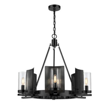 Load image into Gallery viewer, 6 - Light Ring Chandelier Ceiling Light In Matte Black Finish with Clear Glass, E12 Base, Width 28&quot; Height 22&quot;, 120V, Bulb Type B10, Socket type E12, Max wattage Per Socket 60W - LEDMyPlace