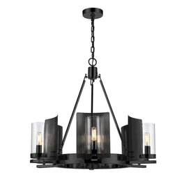 6-Light Ring Chandelier Ceiling Light In Matte Black Finish with Clear Glass, E12 Base, Width 28