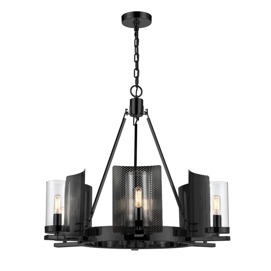 6 - Light Ring Chandelier Ceiling Light In Matte Black Finish with Clear Glass, E12 Base, Width 28
