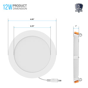 6" 12W LED Slim Panel Recessed Ceiling Light CCT 2700k 3000K 3500K 4000K 5000K, with Junction Box, Round