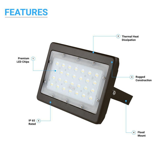 50 Watt LED Flood Lights, 5700K, 6250LM Bright Outdoor Floodlights, U-Bracket Mount, Bronze Finish