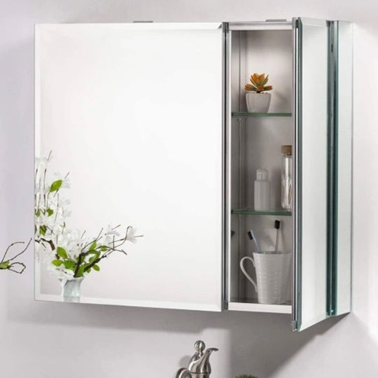 30 x 26 Inches Frameless Medicine Cabinet with Mirror, Double Sided Mirror, 2 Doors 3-Adjustable Shelves, Large&Small Door Design, Soft-Closing, Surface Mount or Recessed Medicine Cabinets for Bathroom, Bedroom, Hotel