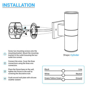 Cylinder LED Up/Downlight Wall Sconce, 2x36W, AC100- 277V, Up & Down Light, Double Side (Red, Green, Blue)