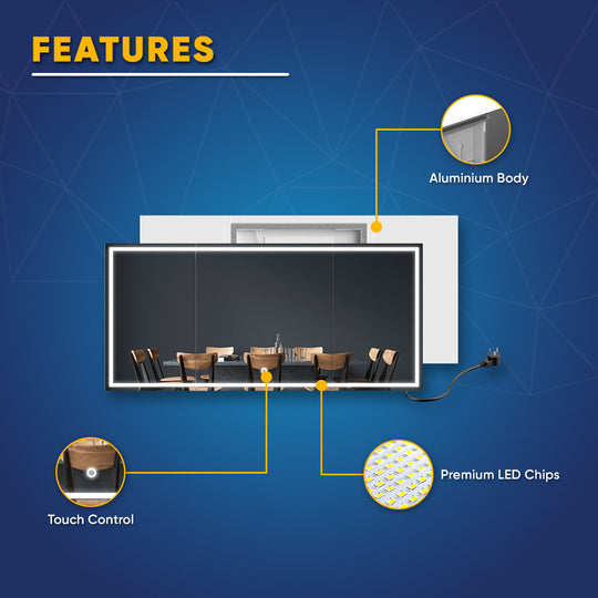 LED Backlit Mirror with Thin Plexiglass Edge, 55.1 X 25.6 Inch, Touch Sensor Switch, Defogger, CCT Remembrance, Titan Style