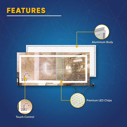 LED Illuminated Bathroom Mirror with Touch Switch Control, Defogger, CCT Remembrance, Backlit/Front, Accord Style, ETL Certified