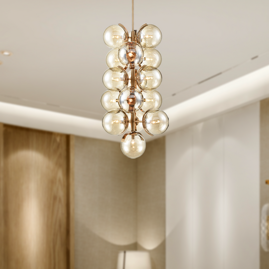 16-Light Modern Glass Ball Bubble Chandelier New Brass Finish Hardware with Mercury Glass, E12 Base