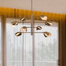 Load image into Gallery viewer, 8 - Light Chandelier Ceiling Light, Curved Disk Shades, Brass Finish Hardware, Width 33.5&quot; Height 18.5&quot;, 120V, Bulb Type B10, Socket type E12, Max wattage Per Socket 60W - LEDMyPlace