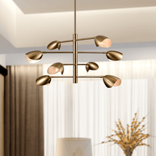 Load image into Gallery viewer, 8 - Light Chandelier Ceiling Light, Curved Disk Shades, Brass Finish Hardware, Width 33.5&quot; Height 18.5&quot;, 120V, Bulb Type B10, Socket type E12, Max wattage Per Socket 60W - LEDMyPlace