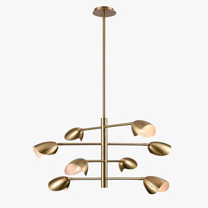 8 - Light Chandelier Ceiling Light, Curved Disk Shades, Brass Finish Hardware, Width 33.5" Height 18.5", 120V, Bulb Type B10, Socket type E12, Max wattage Per Socket 60W - LEDMyPlace
