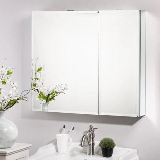 30 x 26 Inches Frameless Medicine Cabinet with Mirror, Double Sided Mirror, 2 Doors 3-Adjustable Shelves, Large&Small Door Design, Soft-Closing, Surface Mount or Recessed Medicine Cabinets for Bathroom, Bedroom, Hotel