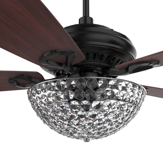 Huntley 52 Inch 5-Blade Crystal Best Ceiling Fan With Light & Remote Control - Black/Rosewood