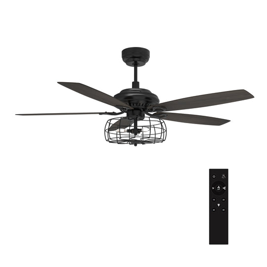 Huntley 52 Inch 5-Blade Industrial Vintage Best Ceiling Fan With Light & Remote Control - Black/Walnut