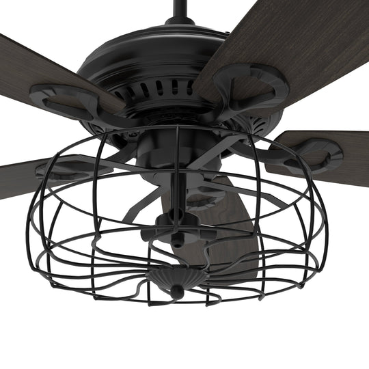 Huntley 52 Inch 5-Blade Industrial Vintage Best Ceiling Fan With Light & Remote Control - Black/Walnut