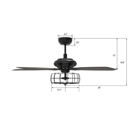 Huntley 52 Inch 5-Blade Industrial Vintage Best Ceiling Fan With Light & Remote Control - Black/Walnut