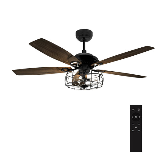 Huntley 52 Inch 5-Blade Industrial Vintage Best Ceiling Fan With Light & Remote Control - Black/Walnut