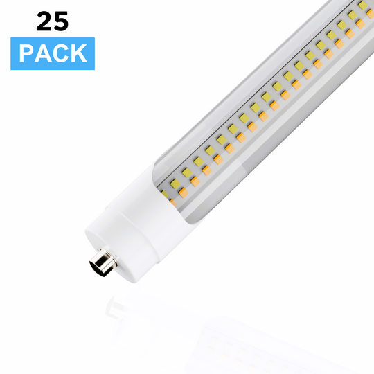 T8 8ft LED Tube/Bulb - 48w/40w/36w/32w Wattage Adjustable, 130lm/w, 3000k/4000k/5000k/6500k CCT Changeable, Clear, FA8 Single Pin, Double End Power - Ballast Bypass.