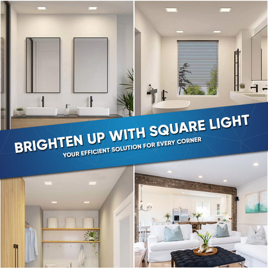 Square 4-Inch Ultra Thin LED Recessed Light with Junction Box: 9W, 650LM, Suitable for Damp Locations, Dimmable Ceiling Mount Light Trim for Office, Kitchen, Bedroom, Bathroom