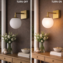 Load image into Gallery viewer, 6.5″W x 10″H x 8″E Burnished Brass Wall Sconce with Frosted White Acrylic Shade and E26 Rocker-Switch Light - 4 Pack