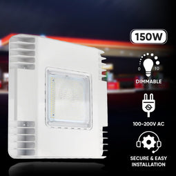 150W LED Canopy Light, 5700K, 19000 Lumens, AC100-277V, DLC Premium, 525W HPS/HID Replacement, LED Gas Station Lighting