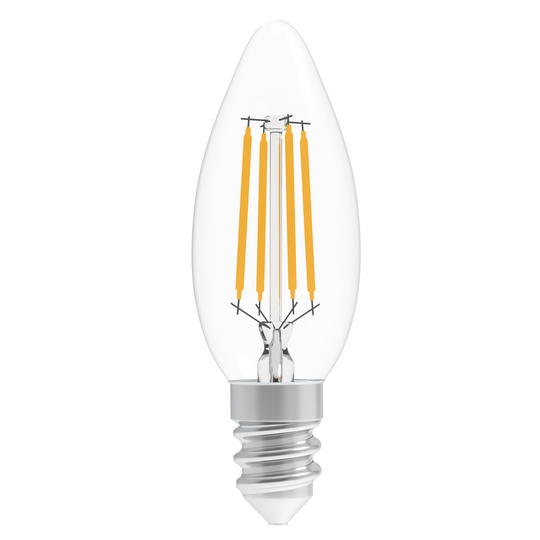 4W Filament LED Bulb, 2700K, 360LM, 120V/60Hz, 4short filament, E12 Base, Dimmable, Clear Glass, LED Candelabra Light Bulbs