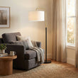 Load image into Gallery viewer, 15″W x 60″H Floor Lamp with White Linen Shade – Black or Brushed Brass Finish - 2 Pack