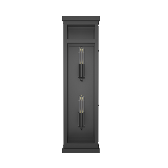 2-Light Wall Sconce, E12 Holder, 2X40W, Matte Black, Rectangular, Clear Glass Panels, 22 1/4" H x 5 1/2" W, Extends 6" from the wall