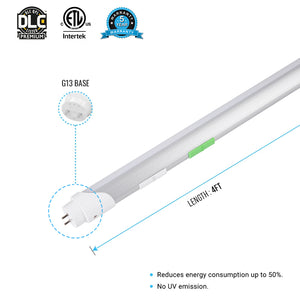 Hybrid T8 4ft LED Tube/Bulb - 22w/18w/15w/12w Wattage Adjustable, 130lm/w, 3000k/4000k/5000k/6500k CCT Changeable, Clear, Base G13, Single End/Double End Power - Ballast Compatible or Bypass