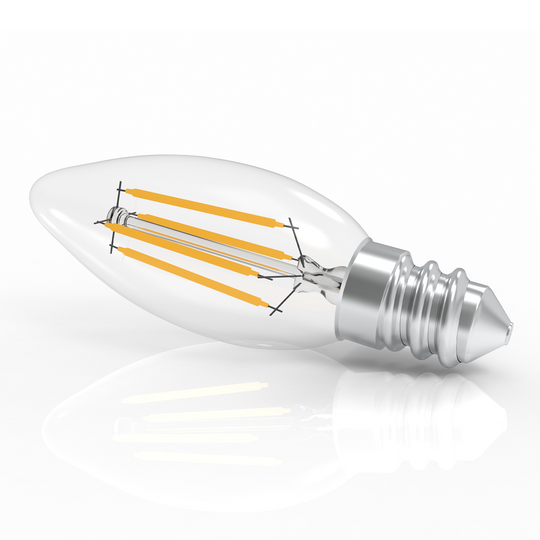 4W Filament LED Bulb, 2700K, 360LM, 120V/60Hz, 4short filament, E12 Base, Dimmable, Clear Glass, LED Candelabra Light Bulbs