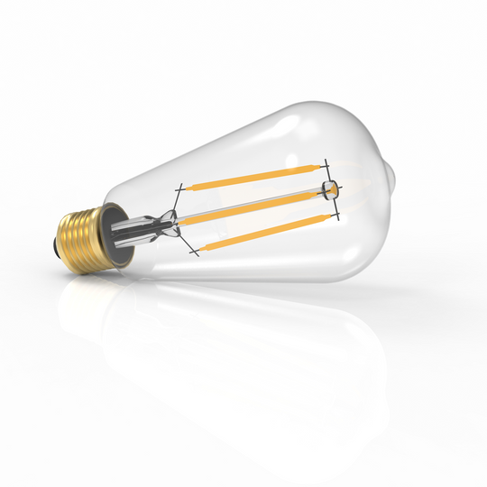 ST18 Dimmable Straight Filament Vintage Edison LED Light Bulb, 6W, 2700K, 600LM, 120V/60Hz, 4-filament, E26, Clear, Warm Amber Light