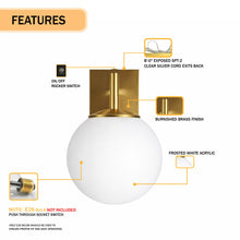 Load image into Gallery viewer, 6.5″W x 10″H x 8″E Burnished Brass Wall Sconce with Frosted White Acrylic Shade and E26 Rocker-Switch Light - 4 Pack