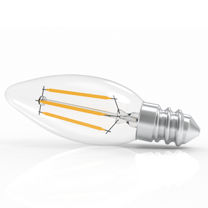 4W Filament LED Bulb, 2700K, 360LM, 120V/60Hz, 4short filament, E12 Base, Dimmable, Clear Glass, LED Candelabra Light Bulbs