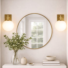 Load image into Gallery viewer, 6.5″W x 10″H x 8″E Burnished Brass Wall Sconce with Frosted White Acrylic Shade and E26 Rocker-Switch Light - 4 Pack