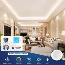 Load image into Gallery viewer, Round Surface Mount Disk Light: 5 in. and 6 in. LED Recessed Lighting, 15W, Triac Dimming, ETL and Energy Star Listed, Ideal for Family Rooms, Kitchens, Hallways, Basements