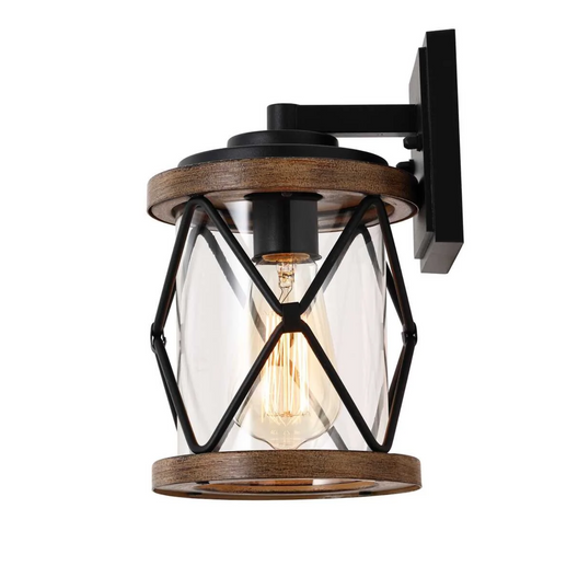 Outdoor Porch Light, E26 Base, 1X60W, Anti-Rust Waterproof Industrial Outdoor Lantern, UL ETL Listed, Matt Black+Wood Finish Wall Light