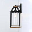 Load image into Gallery viewer, 20-in Black and Wood Outdoor Farmhouse Wall Lantern, 1-Light Wall Lamp Sconce, Clear Seeded Glass