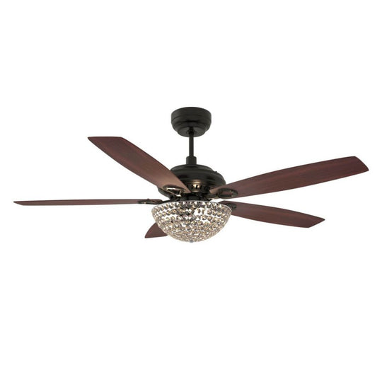 Huntley 52 Inch 5-Blade Crystal Best Ceiling Fan With Light & Remote Control - Black/Rosewood