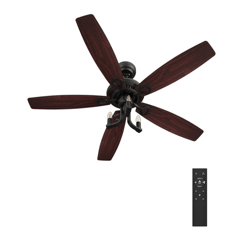 HUNTLEY 52 inch 5-Blade Vintage Candelabra best Ceiling Fan with Light & Remote Control - Black/Brown Wood & Rosewood (Reversible Blades)